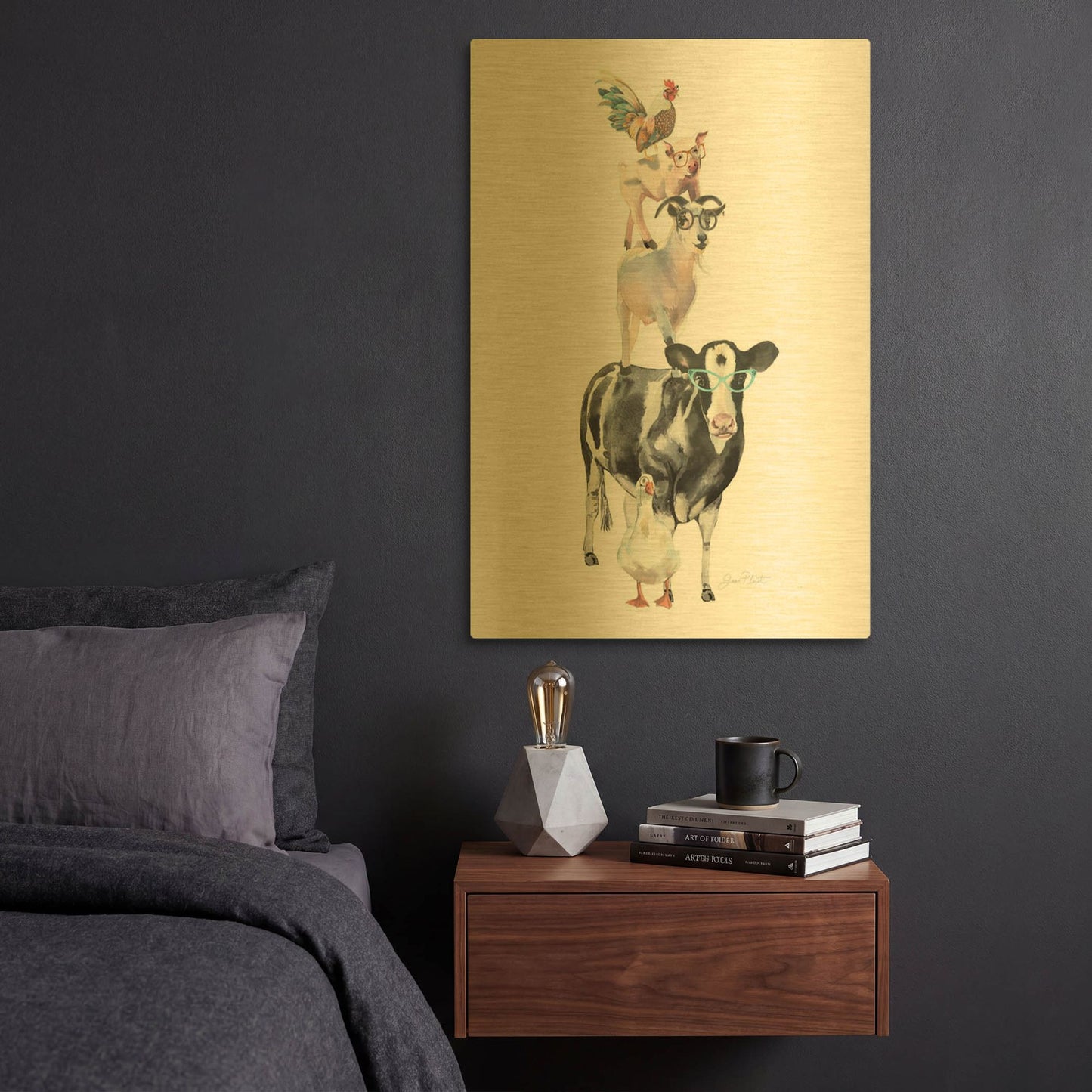 'Farm Animal Family C' By Jean Plout Gold Metal Wall Art