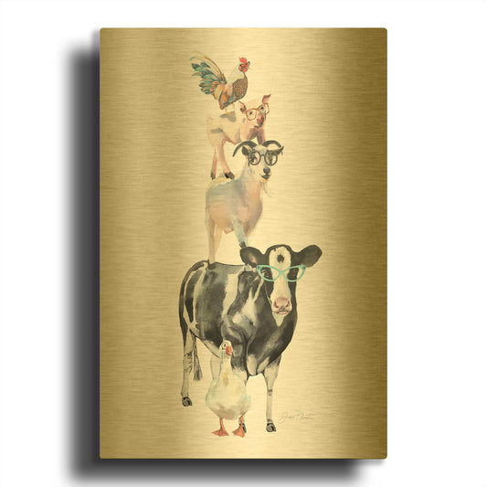 'Farm Animal Family C' By Jean Plout Gold Metal Wall Art