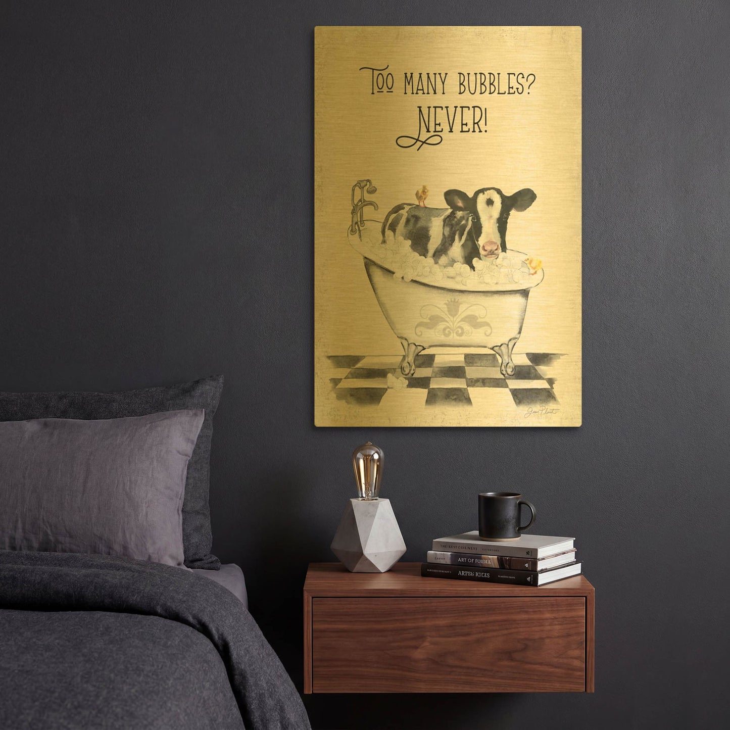 'Farm Animals Bath A' By Jean Plout Gold Metal Wall Art