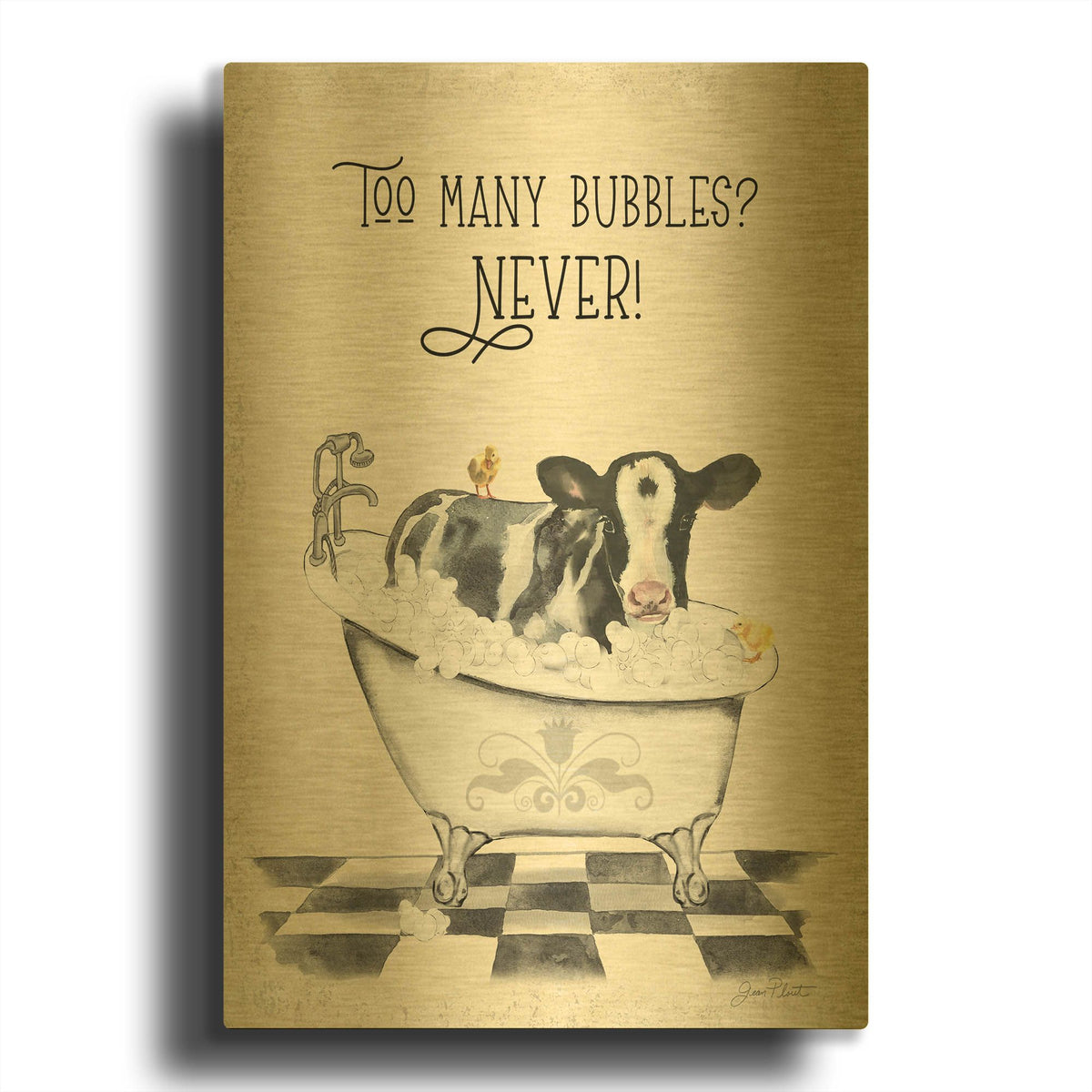 'Farm Animals Bath A' By Jean Plout Gold Metal Wall Art