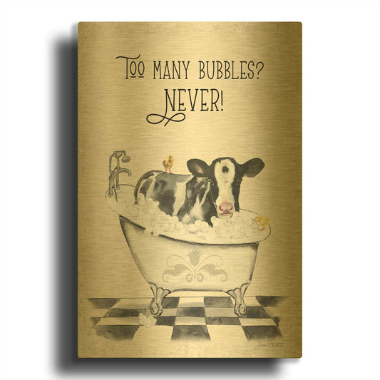 'Farm Animals Bath A' By Jean Plout Gold Metal Wall Art