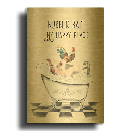'Farm Animals Bath B' By Jean Plout Gold Metal Wall Art