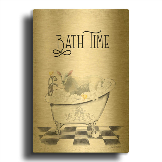 'Farm Animals Bath C' By Jean Plout Gold Metal Wall Art