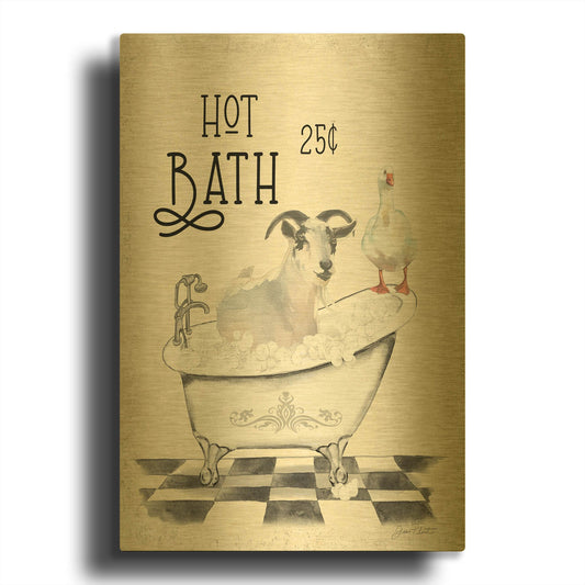 'Farm Animals Bath D' By Jean Plout Gold Metal Wall Art