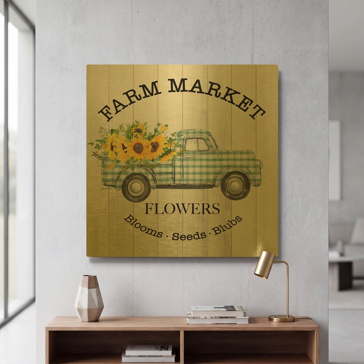 'Farm Market Sunflowers A' By Jean Plout Gold Metal Wall Art