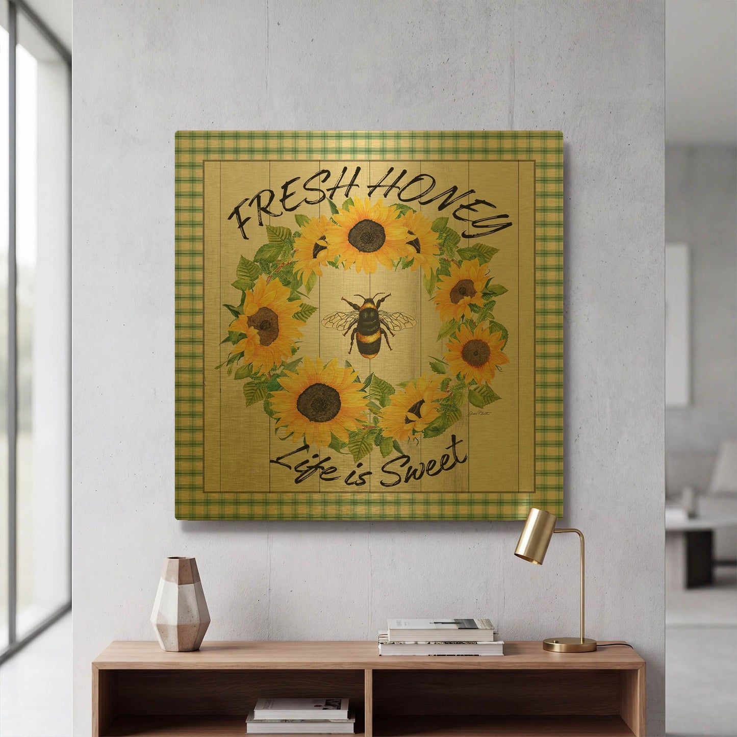 'Farm Market Sunflowers B' By Jean Plout Gold Metal Wall Art