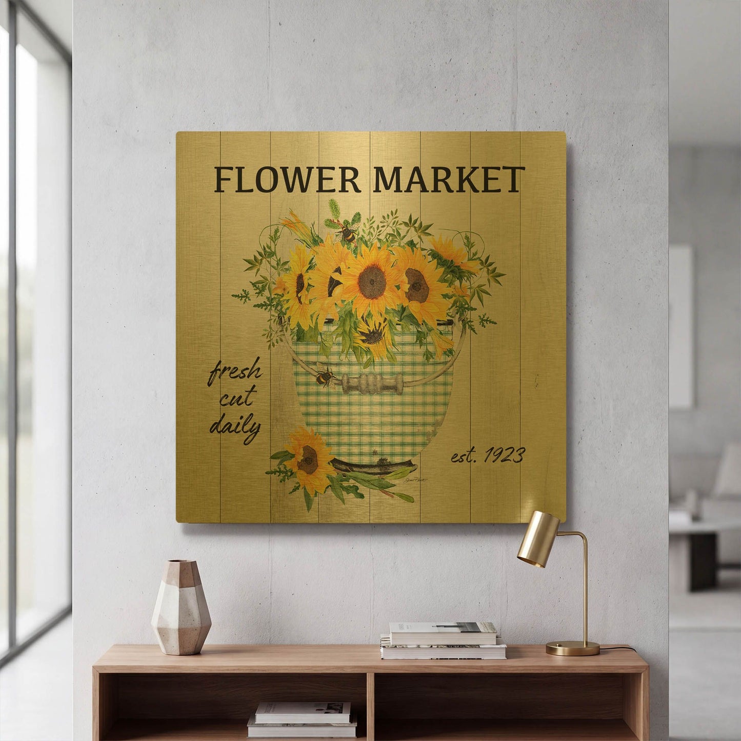 'Farm Market Sunflowers C' By Jean Plout Gold Metal Wall Art