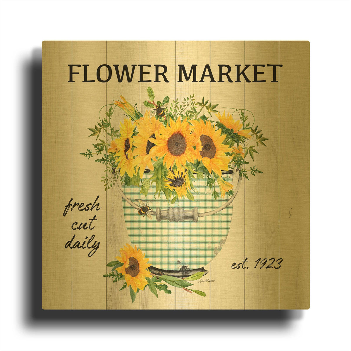 'Farm Market Sunflowers C' By Jean Plout Gold Metal Wall Art