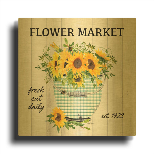 'Farm Market Sunflowers C' By Jean Plout Gold Metal Wall Art