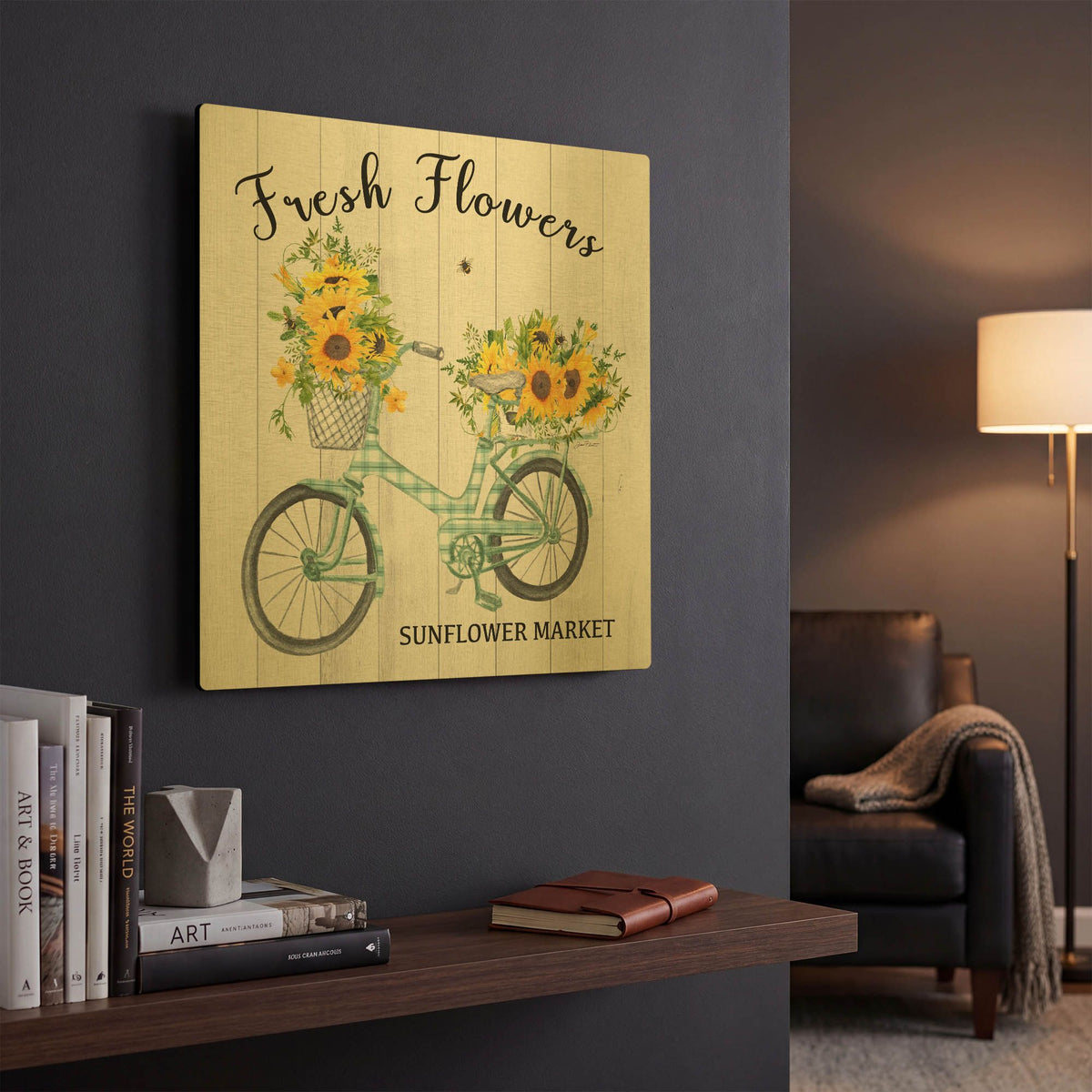 'Farm Market Sunflowers D' By Jean Plout Gold Metal Wall Art