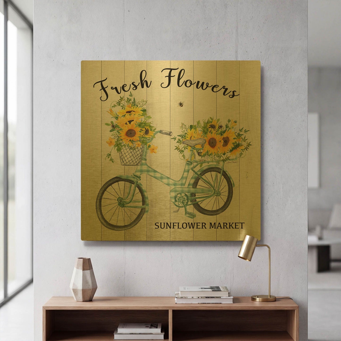 'Farm Market Sunflowers D' By Jean Plout Gold Metal Wall Art