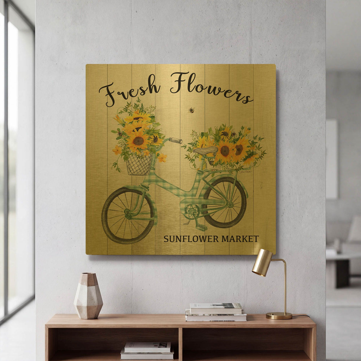 'Farm Market Sunflowers D' By Jean Plout Gold Metal Wall Art