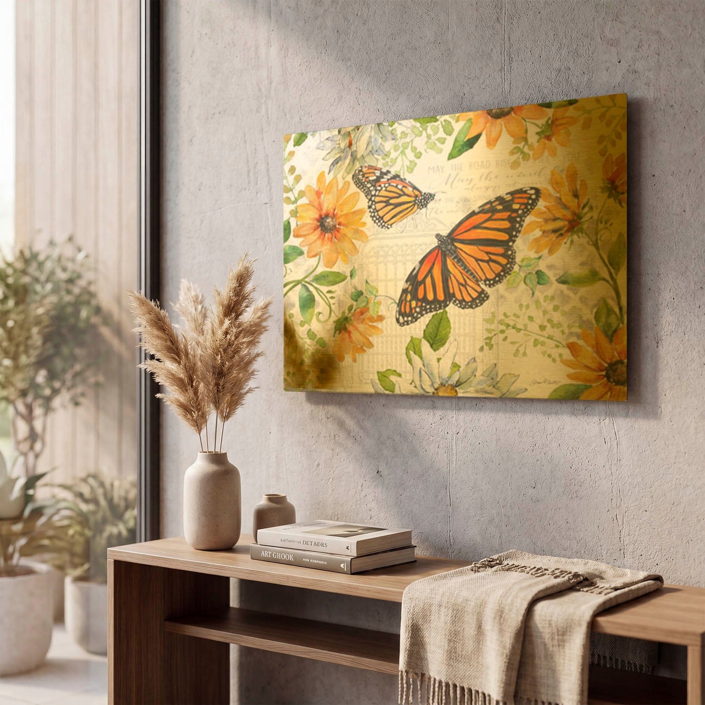 'Floral Butterfly Garden B' By Jean Plout Gold Metal Wall Art