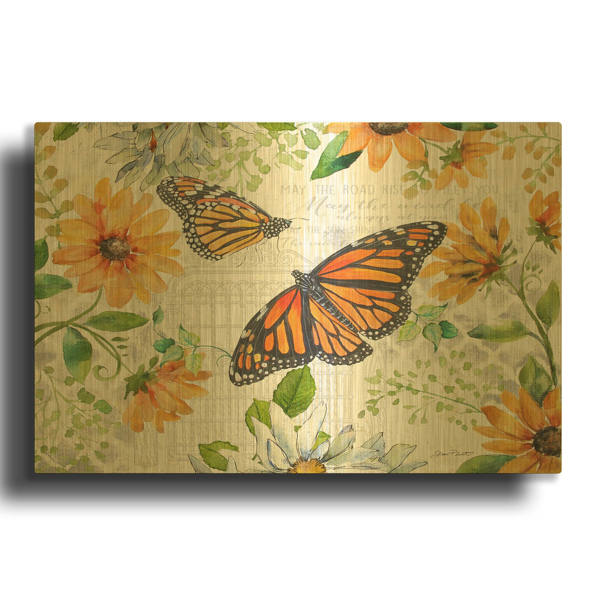 'Floral Butterfly Garden B' By Jean Plout Gold Metal Wall Art