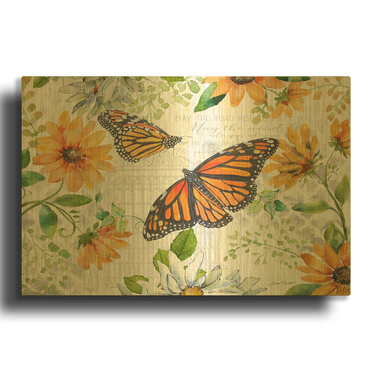 'Floral Butterfly Garden B' By Jean Plout Gold Metal Wall Art
