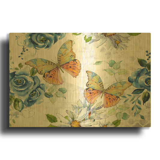'Floral Butterfly Garden C' By Jean Plout Gold Metal Wall Art