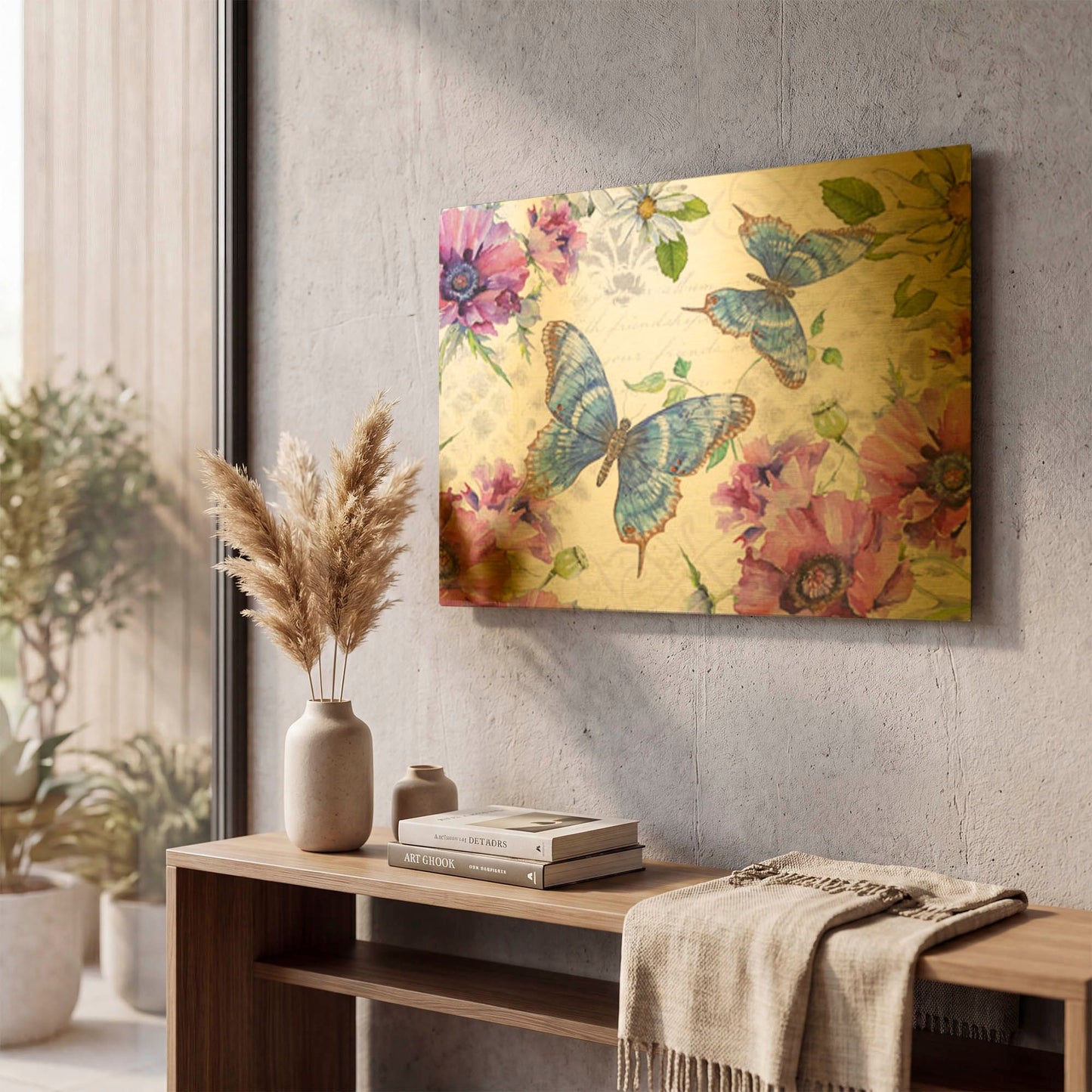'Floral Butterfly Garden D' By Jean Plout Gold Metal Wall Art