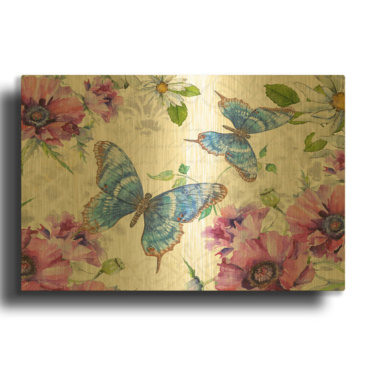 'Floral Butterfly Garden D' By Jean Plout Gold Metal Wall Art