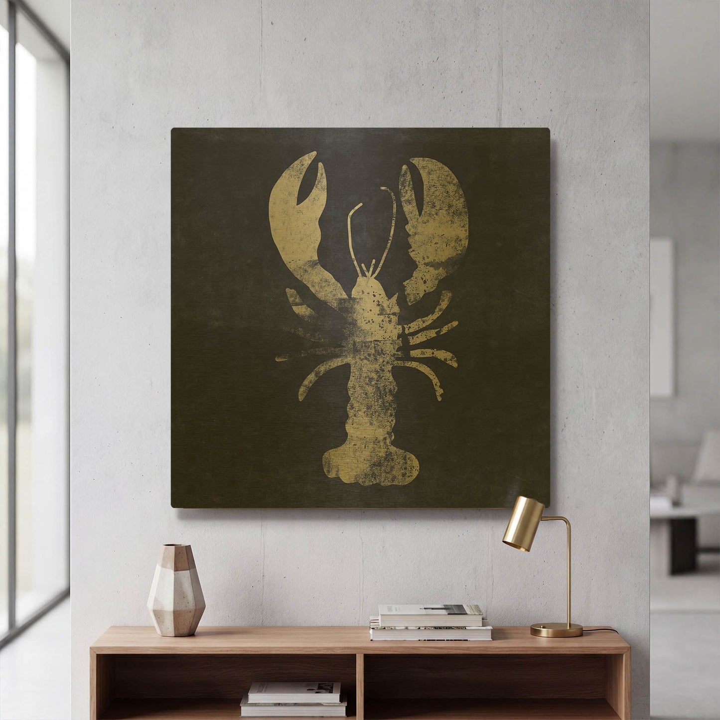 'Indigo Lobster' By Linda Woods Gold Metal Wall Art
