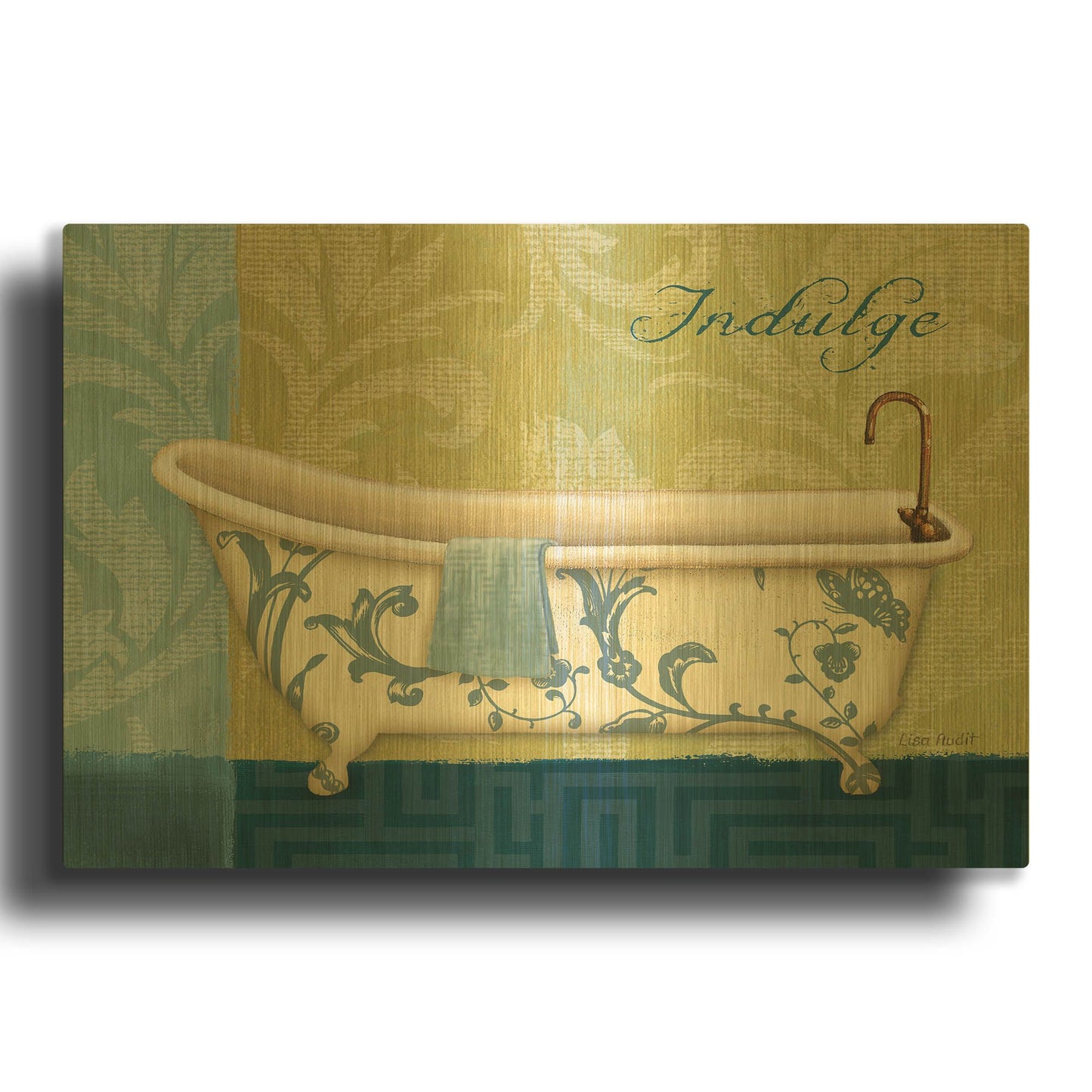 'Blue Botanical Bath I' By Lisa Audit Gold Metal Wall Art
