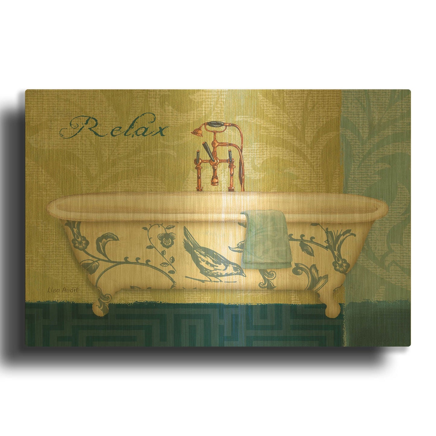 'Blue Botanical Bath II' By Lisa Audit Gold Metal Wall Art
