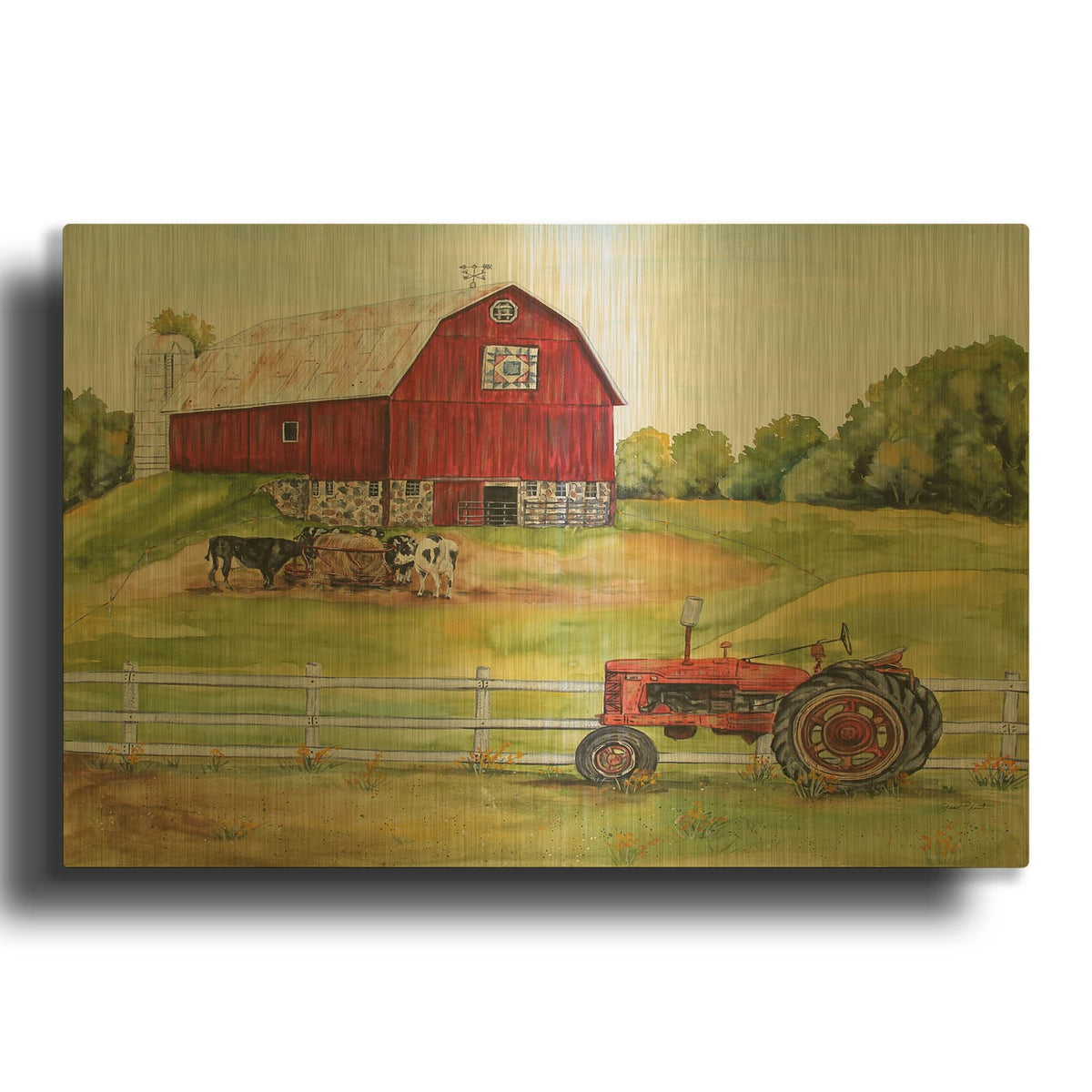 'Rural Red Barn B' By Jean Plout Gold Metal Wall Art