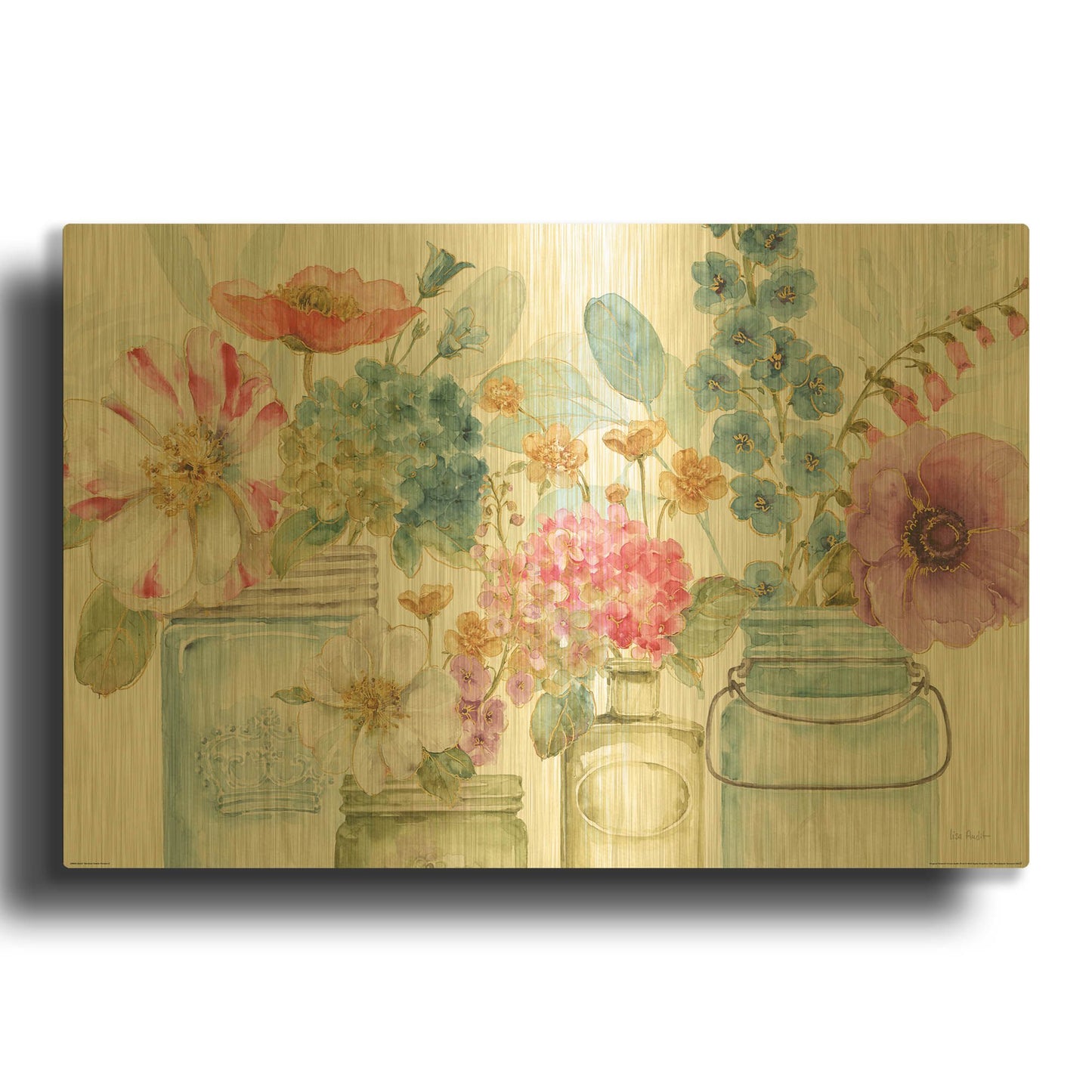 'Rainbow Seeds Flowers X' By Lisa Audit Gold Metal Wall Art