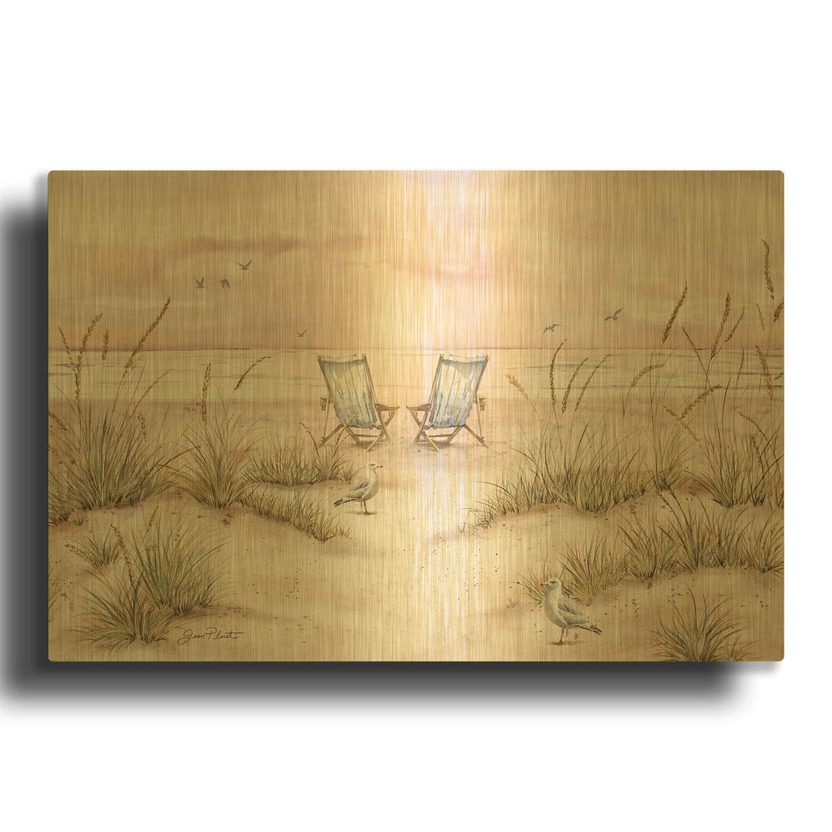 'Sand Dune Chairs' By Jean Plout Gold Metal Wall Art