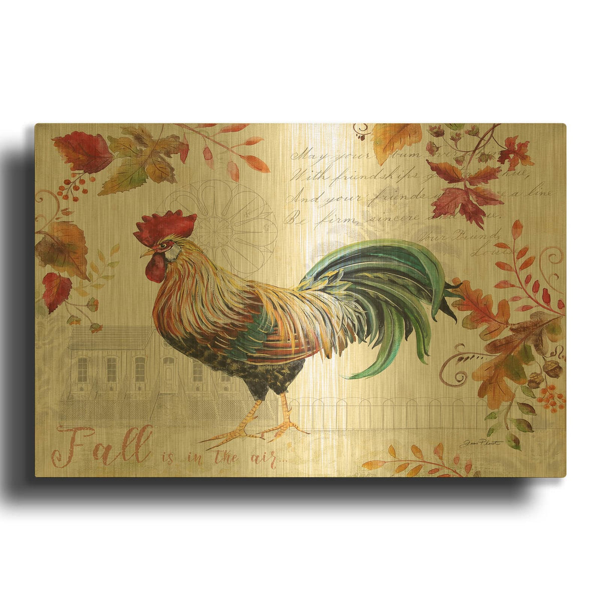 'Seasonal Rooster 11' By Jean Plout Gold Metal Wall Art