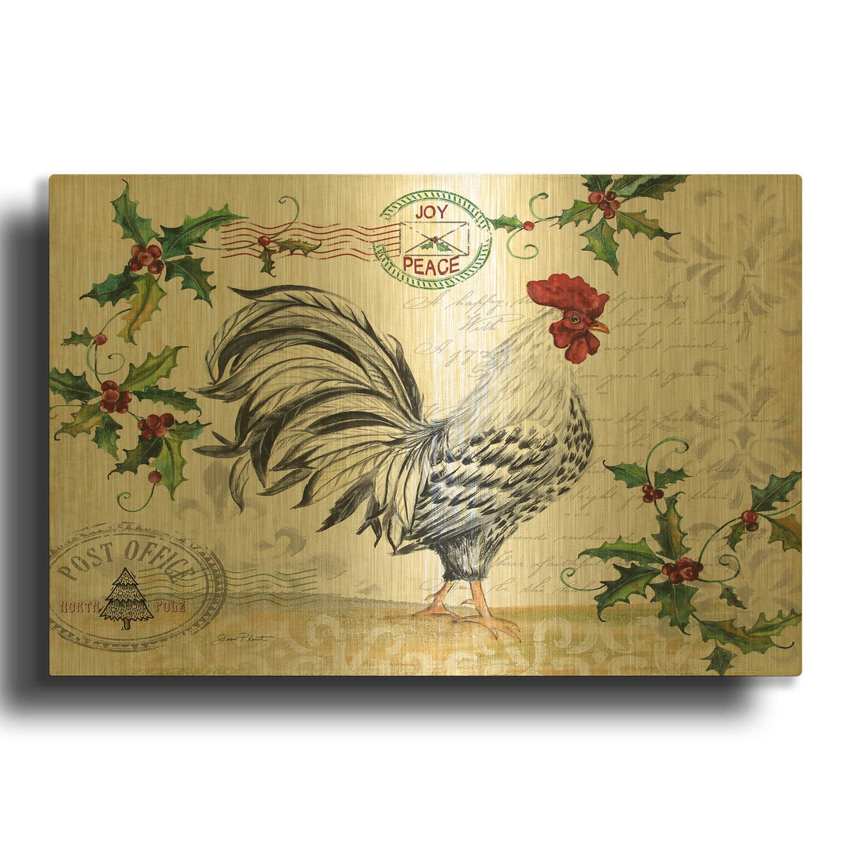 'Seasonal Rooster 12' By Jean Plout Gold Metal Wall Art
