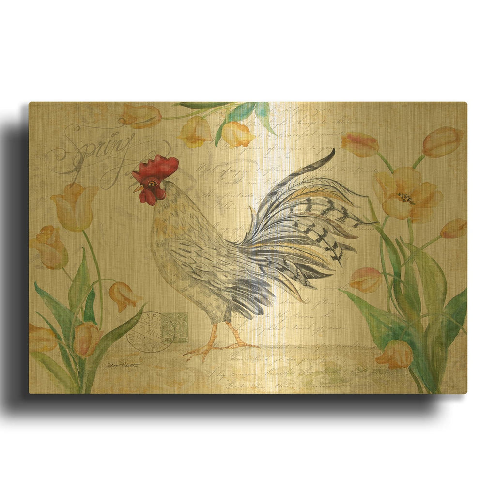 'Seasonal Rooster 4' By Jean Plout Gold Metal Wall Art