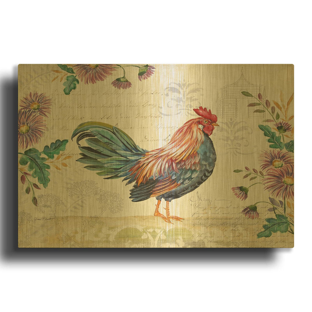 'Seasonal Rooster 5' By Jean Plout Gold Metal Wall Art