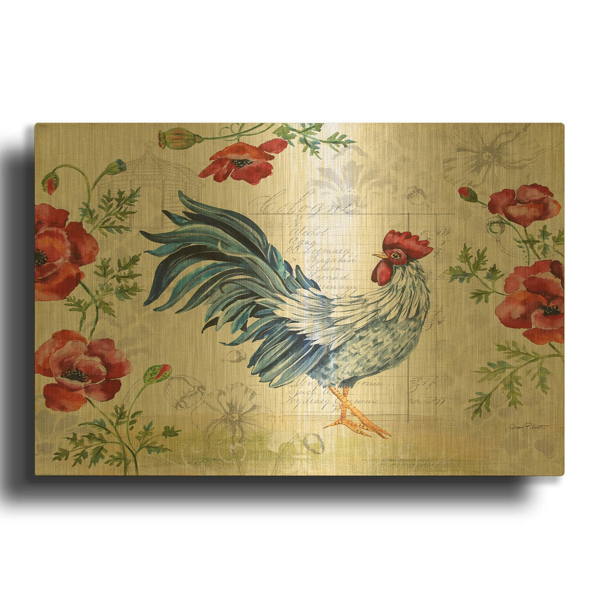 'Seasonal Rooster 7' By Jean Plout Gold Metal Wall Art
