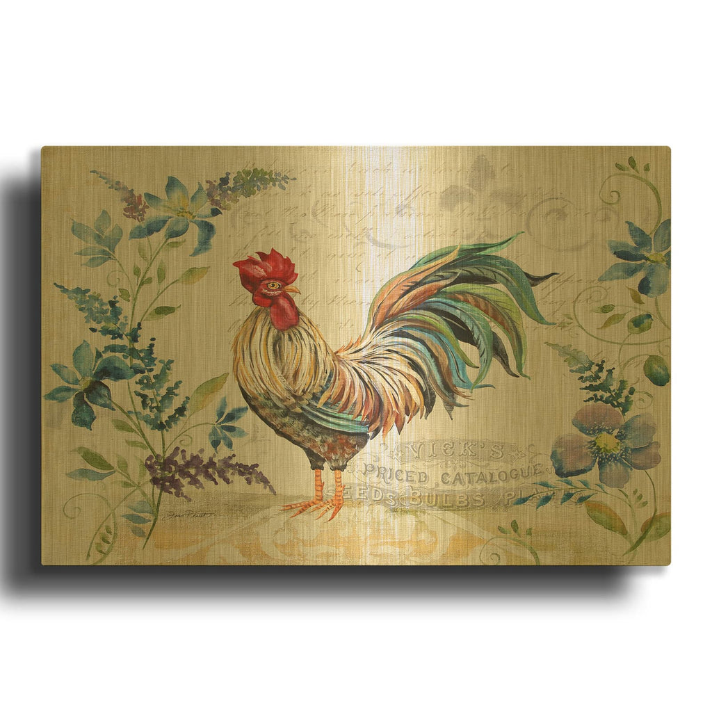 'Seasonal Rooster 9' By Jean Plout Gold Metal Wall Art