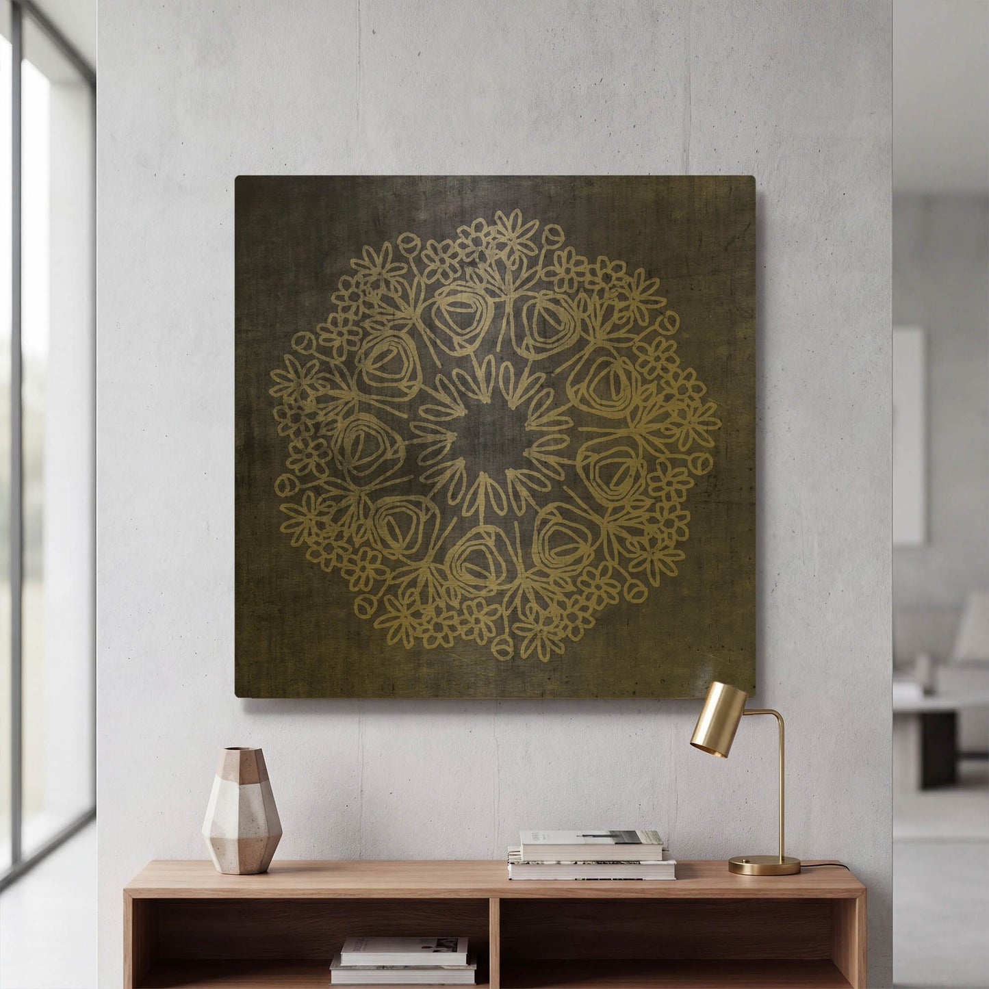 'Indigo Mandala' By Linda Woods Gold Metal Wall Art