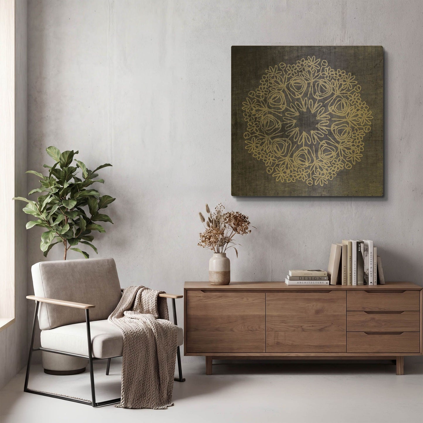 'Indigo Mandala' By Linda Woods Gold Metal Wall Art