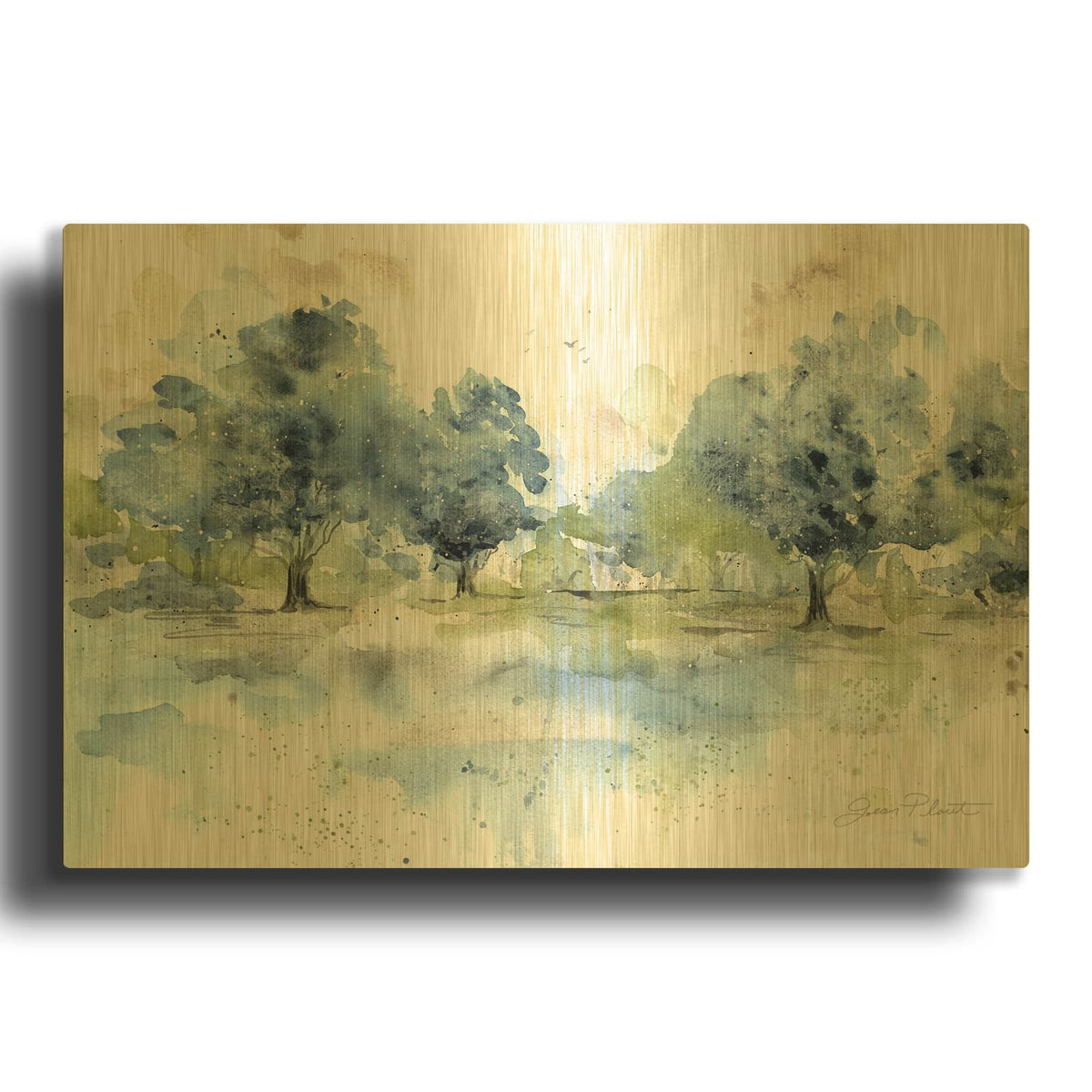 'Washy Blue Landscape A' By Jean Plout Gold Metal Wall Art