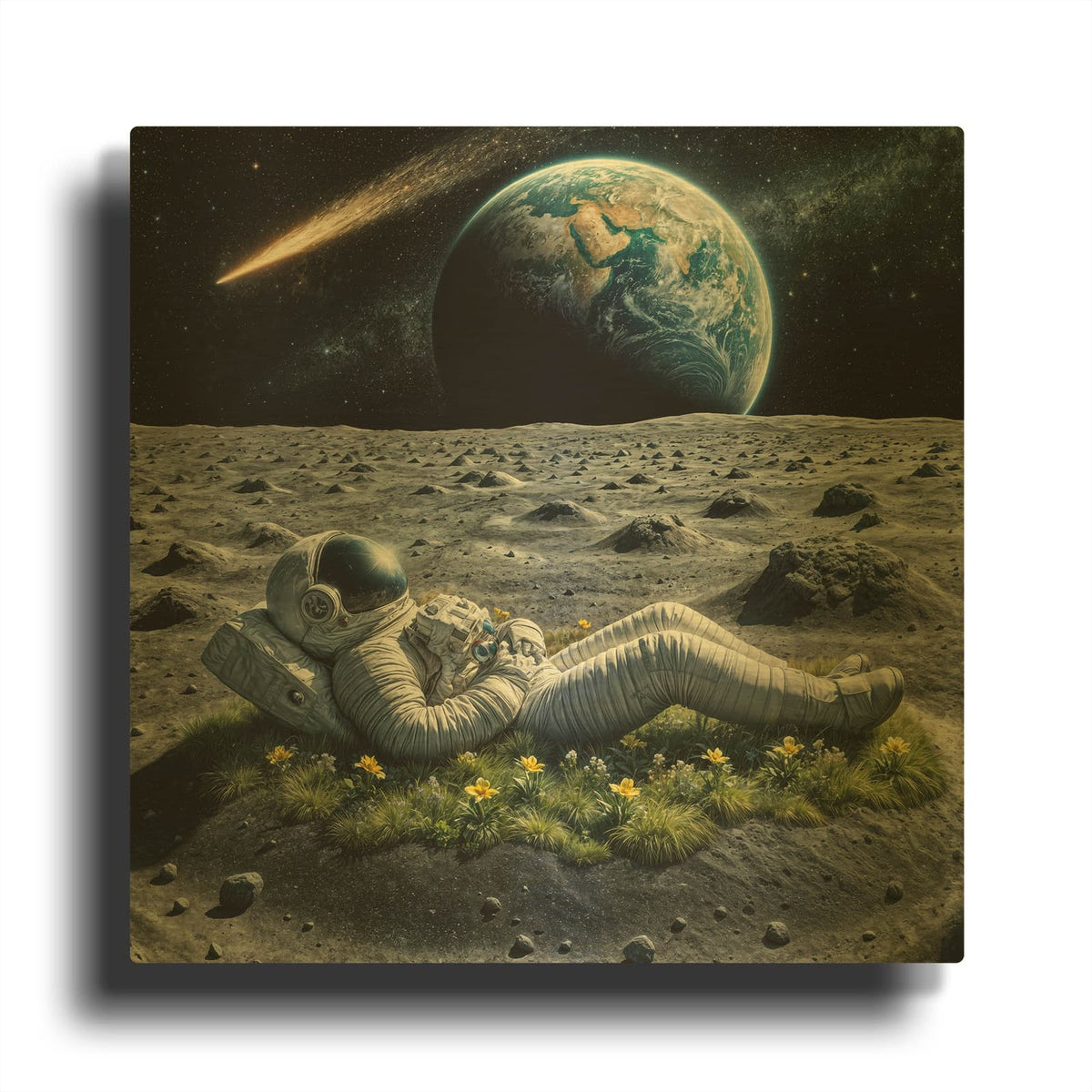 'Astronaut on Break' By Rey Klimt Gold Metal Wall Art