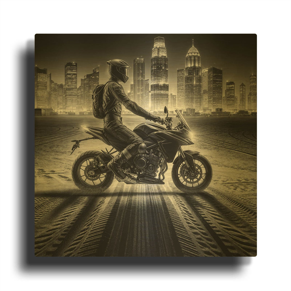 'Bike Rider' By Rey Klimt Gold Metal Wall Art