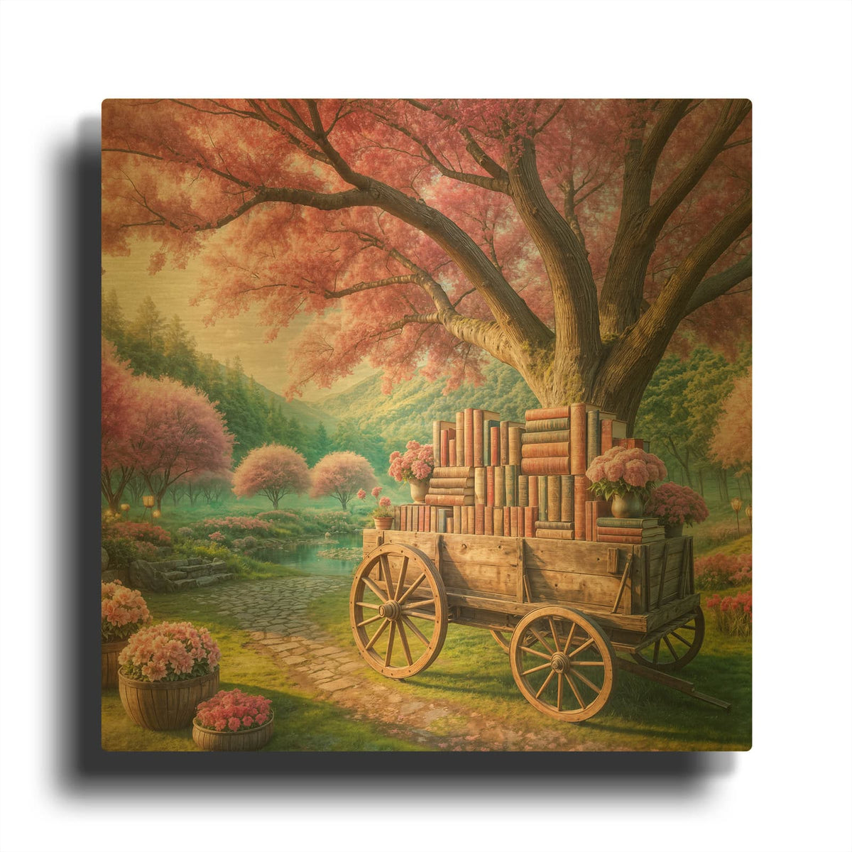 'Book Wagon 1' By Rey Klimt Gold Metal Wall Art