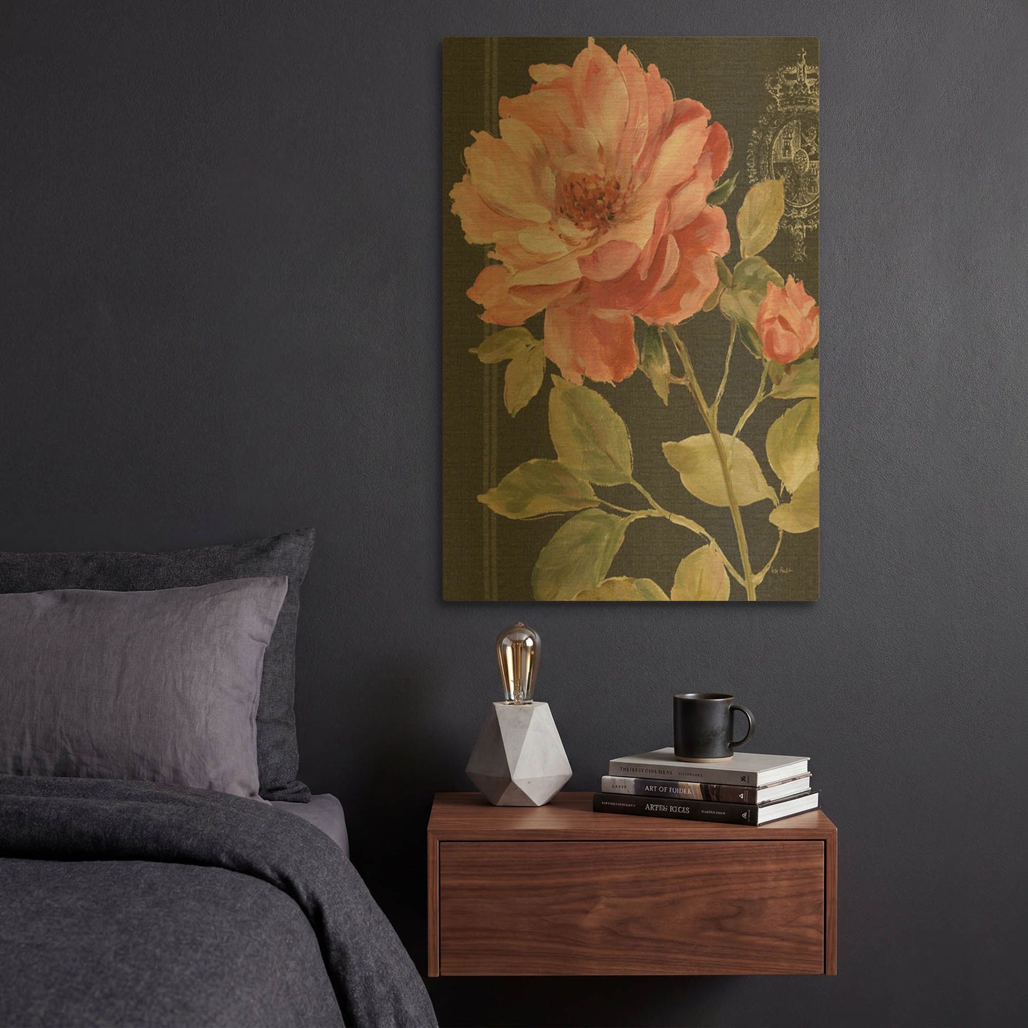 'Harmonious Rose Black' By Lisa Audit Gold Metal Wall Art