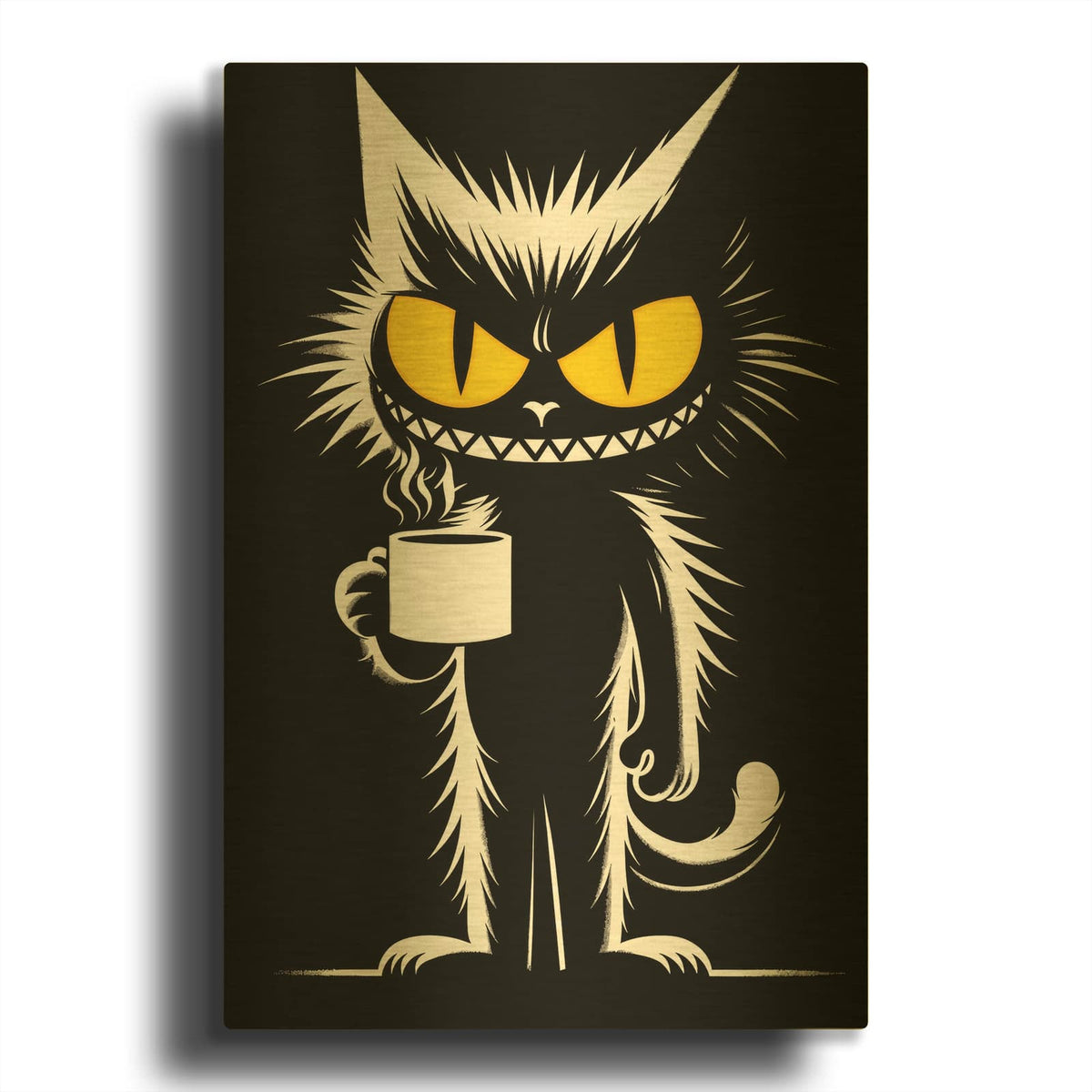 'Coffee Cat' By Rey Klimt Gold Metal Wall Art