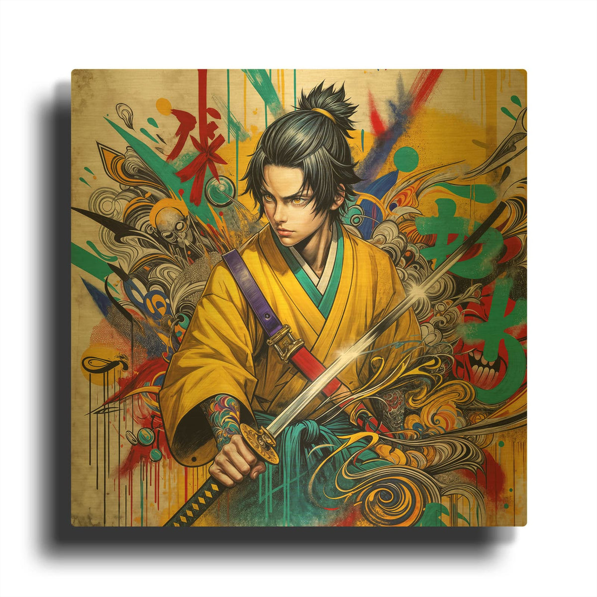 'Katana Warrior 2' By Rey Klimt Gold Metal Wall Art