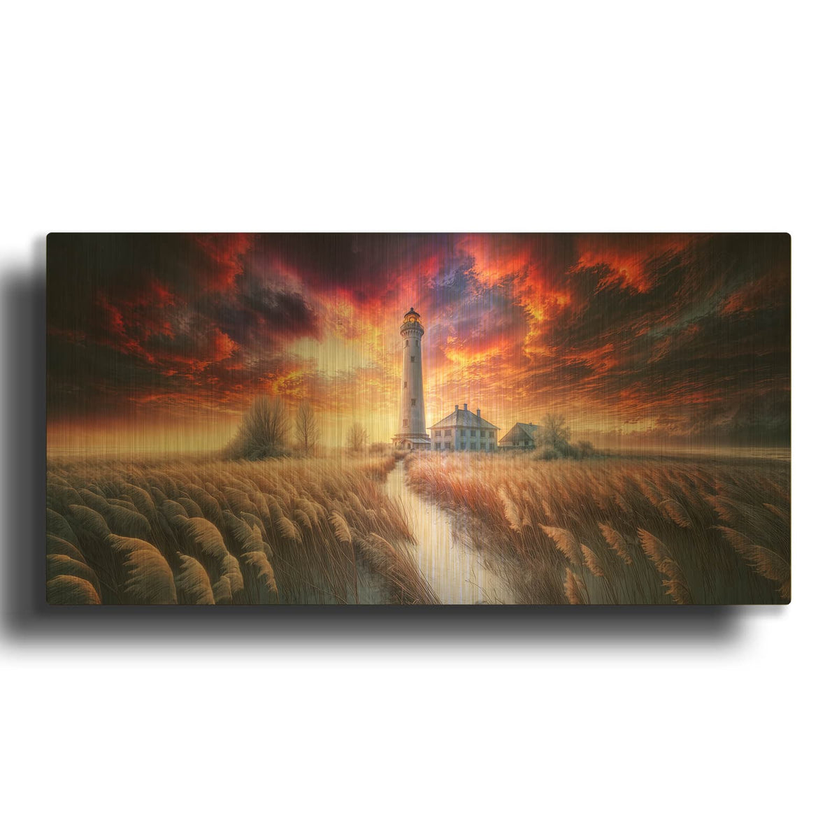 'Lighthouse Sunrise 1' By Rey Klimt Gold Metal Wall Art