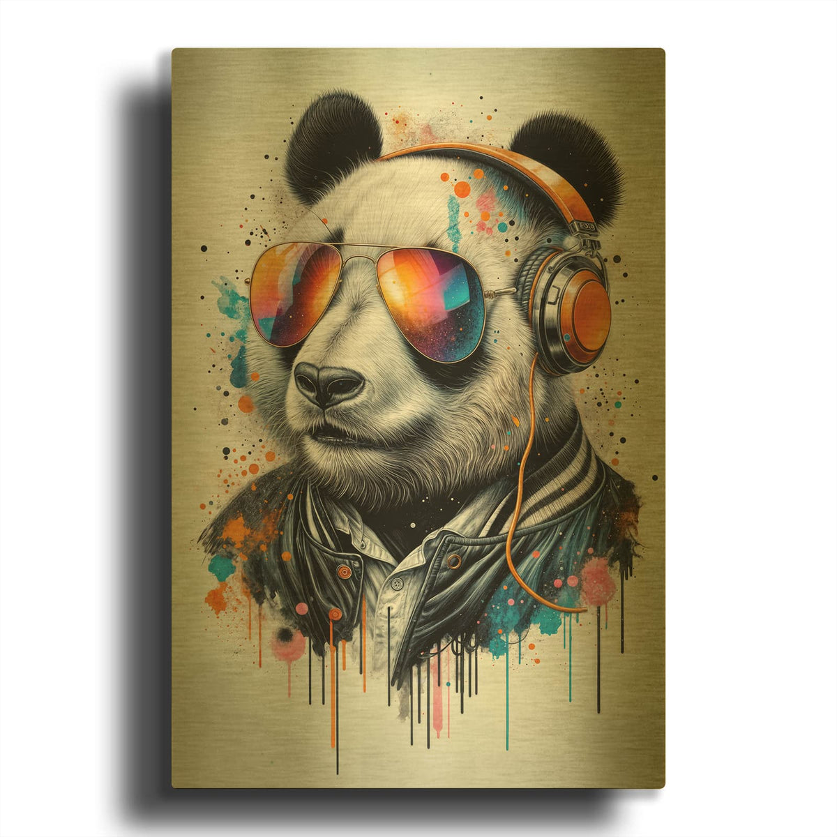 'Modern Panda' By Rey Klimt Gold Metal Wall Art
