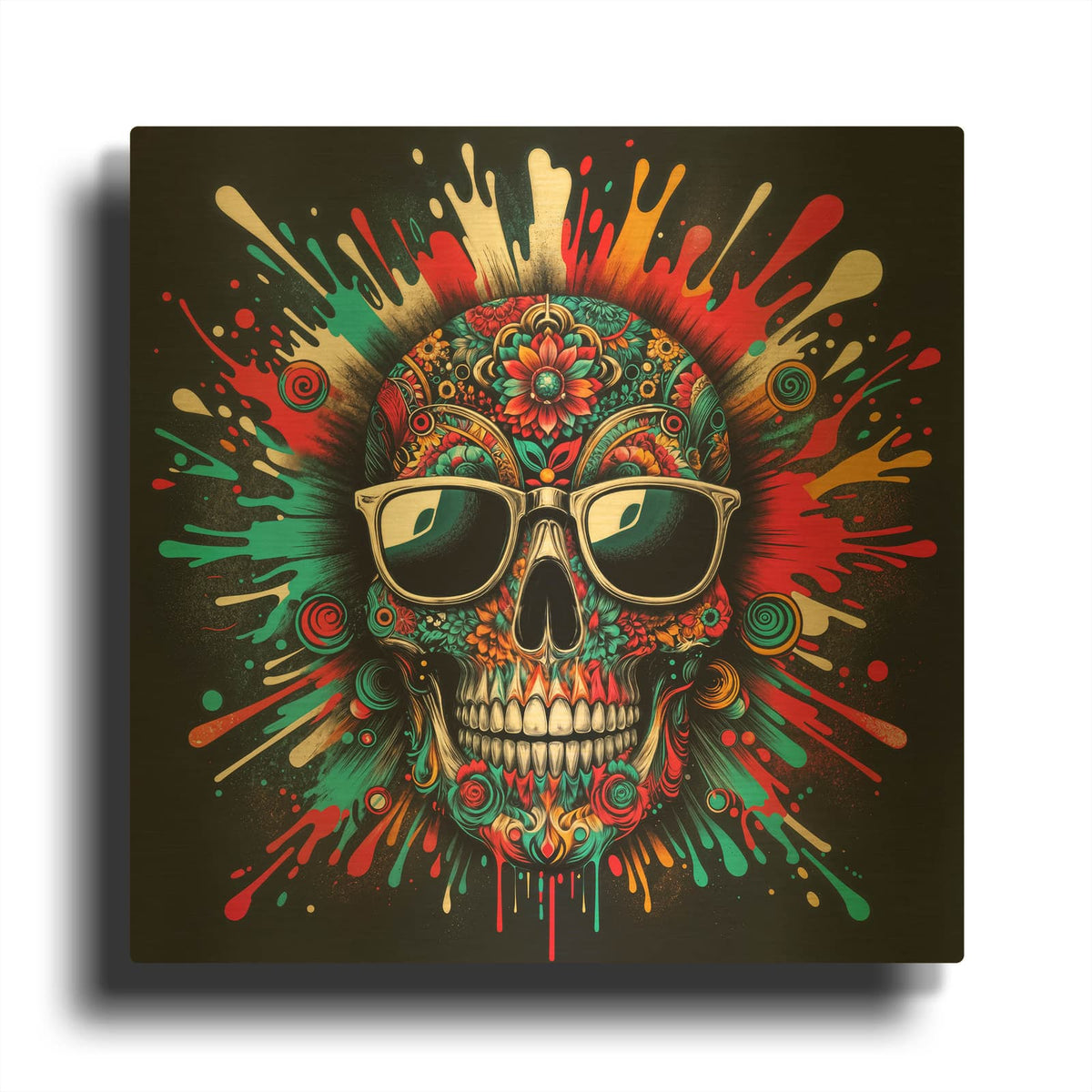 'Paint Splash Skull' By Rey Klimt Gold Metal Wall Art