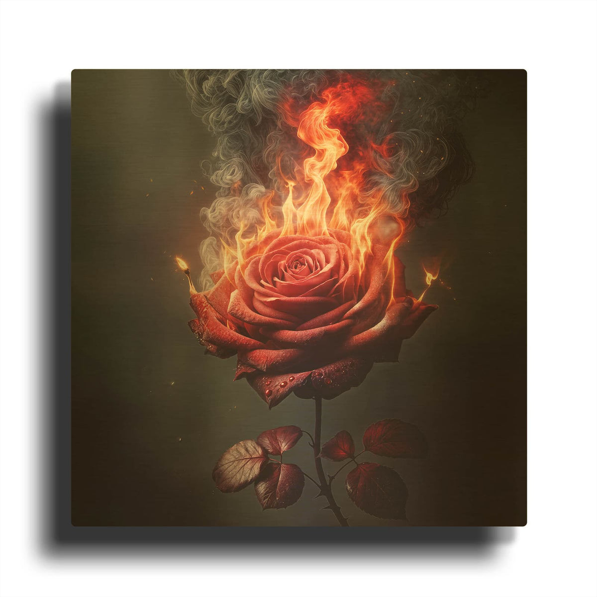 'Red Rose on Fire 1' By Rey Klimt Gold Metal Wall Art