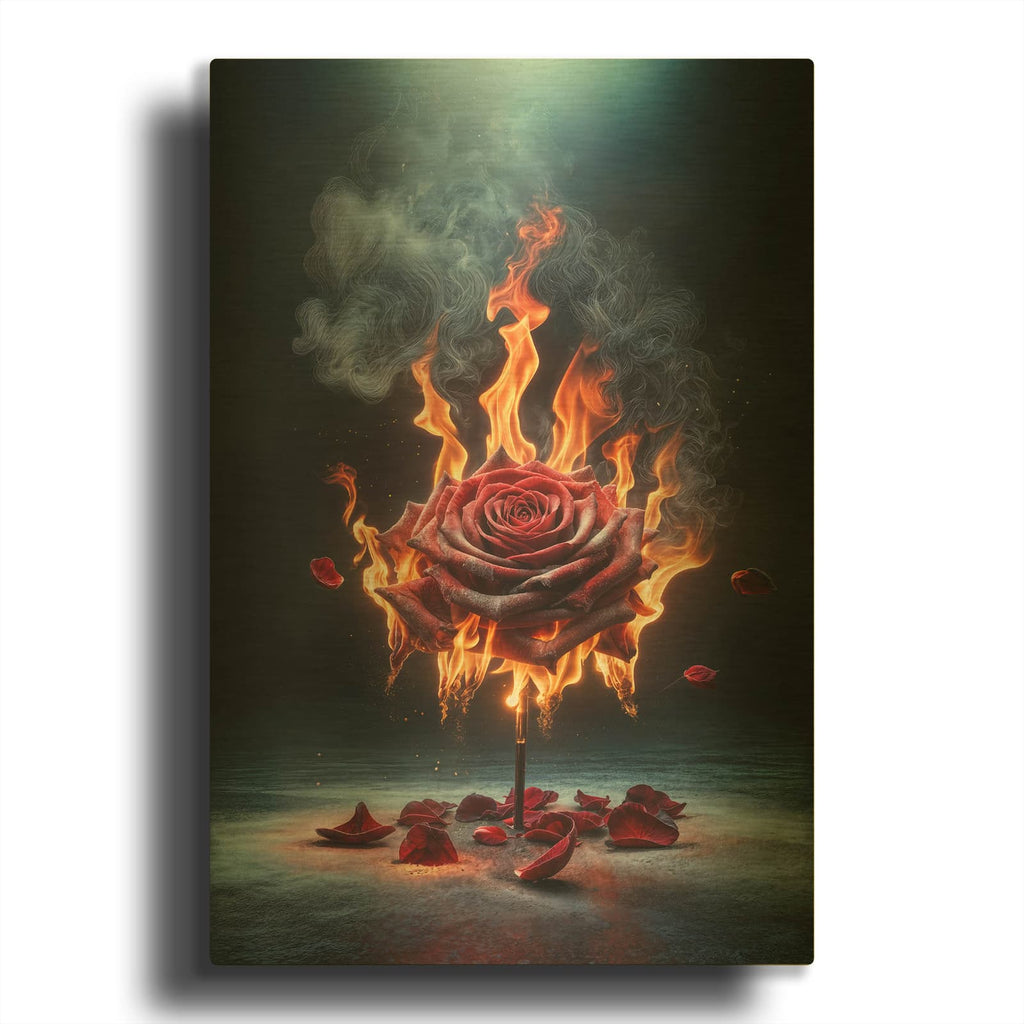 'Red Rose on Fire 2' By Rey Klimt Gold Metal Wall Art