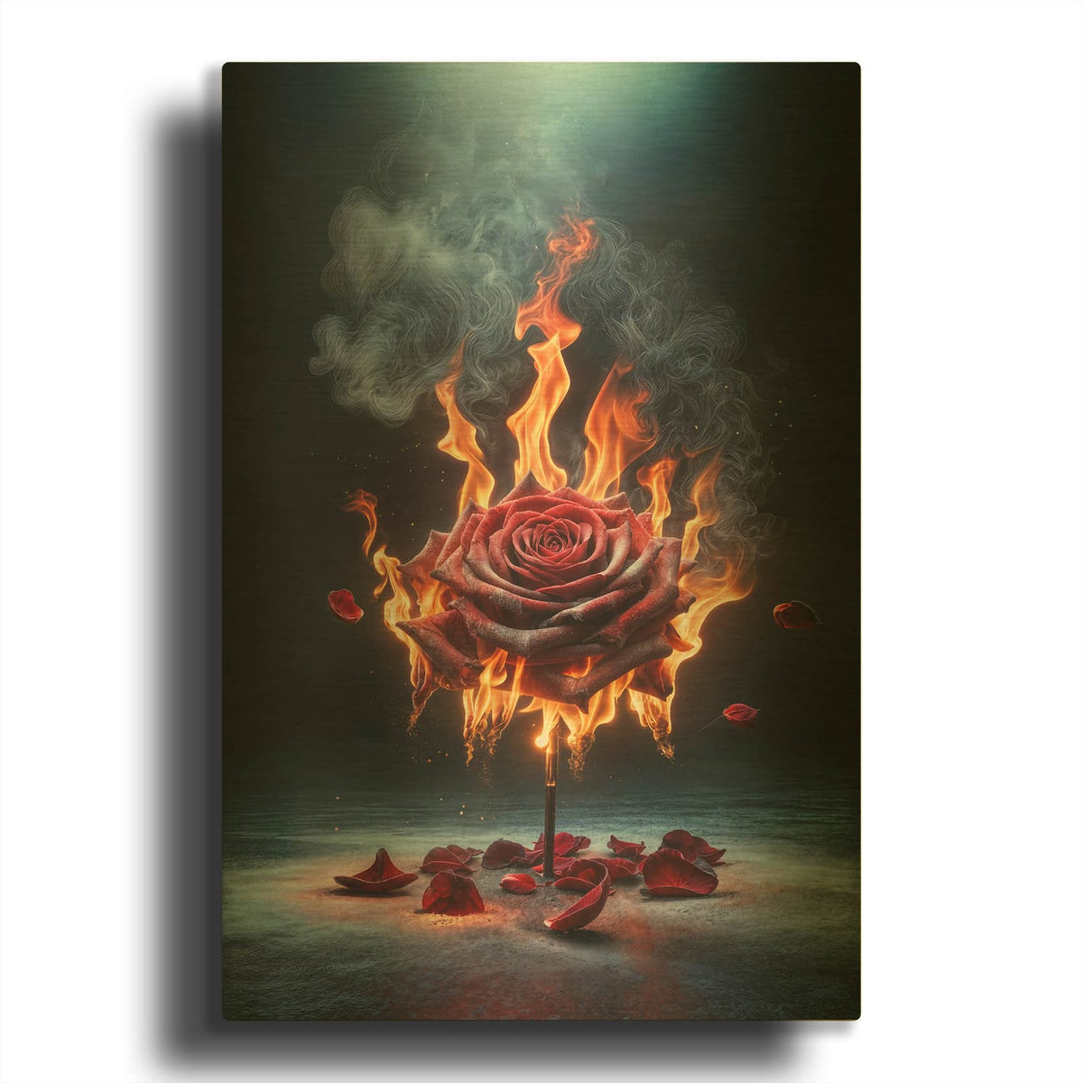 'Red Rose on Fire 2' By Rey Klimt Gold Metal Wall Art
