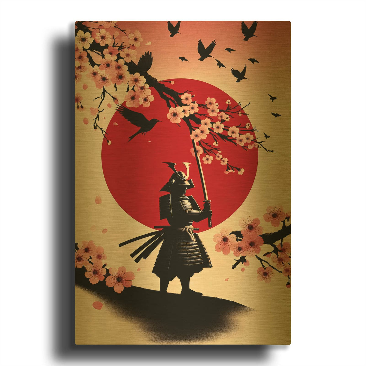 'Samurai Raising Sun' By Rey Klimt Gold Metal Wall Art